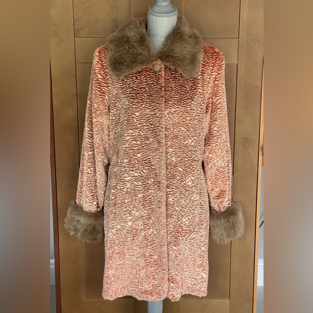 MAKSA Ginger Faux Mink Fur Trimmed Women's Coat, Size Medium